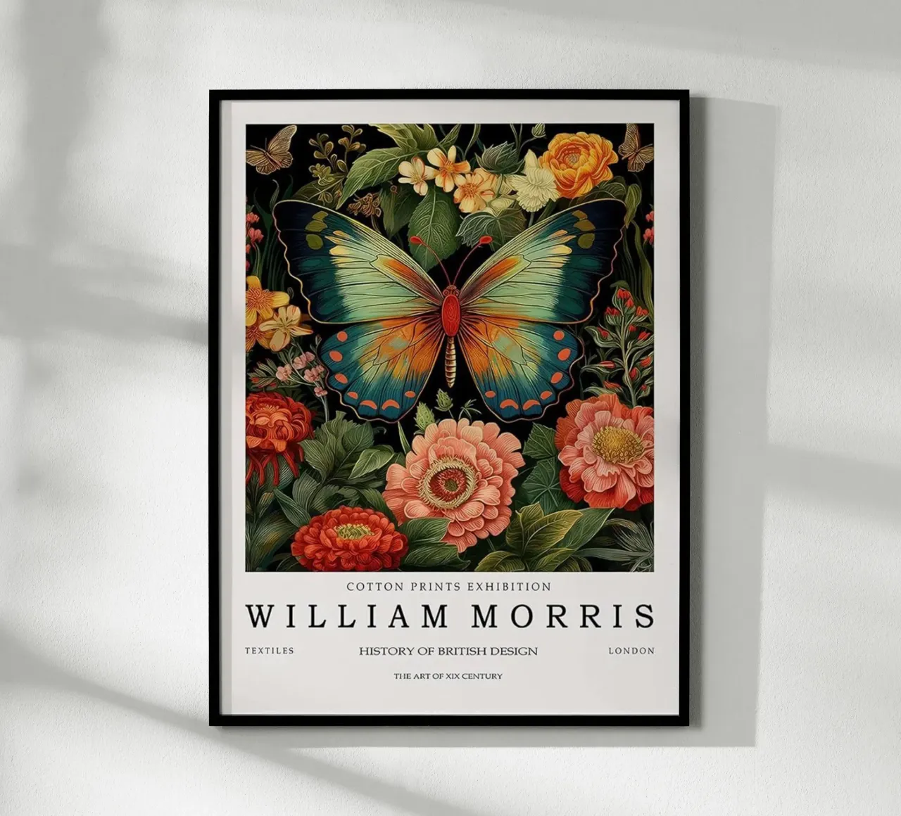 farfalle colorate e girasoli william morris poster con telaio in legno da komo store