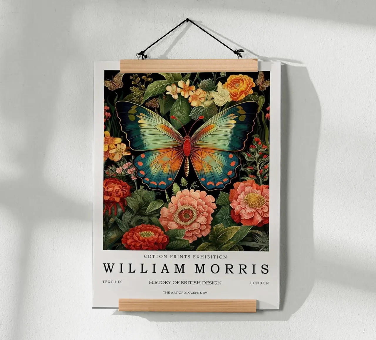 farfalle colorate e girasoli william morris poster con telaio in legno da komo store