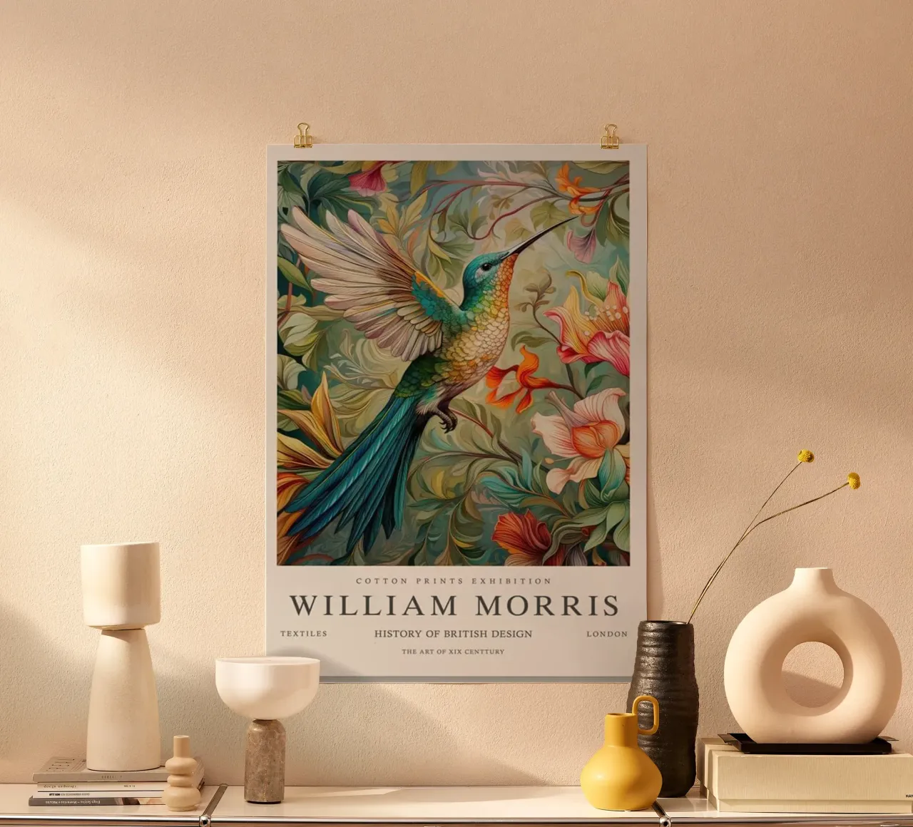 uccello mangiatore di miele colorato william morris poster con telaio in plastica da komo store