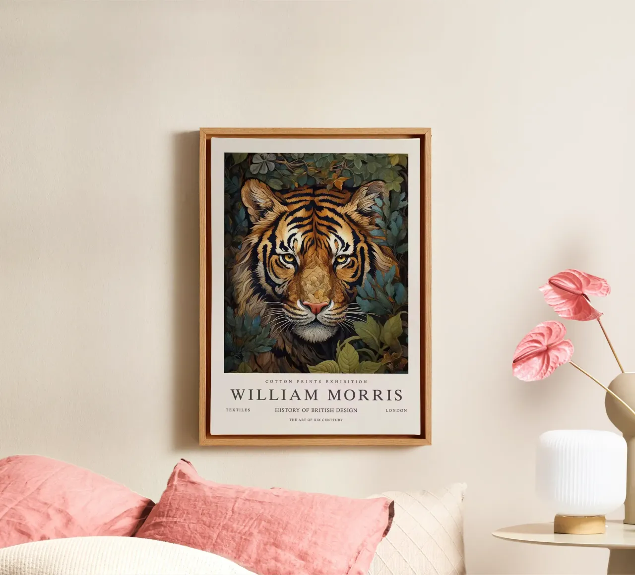 eng gezicht tekening kunst tijger william morris canvas met Baklijst van komo store