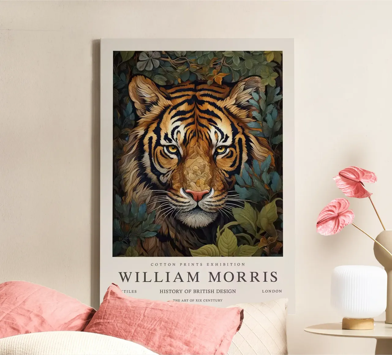 eng gezicht tekening kunst tijger william morris canvas met Baklijst van komo store