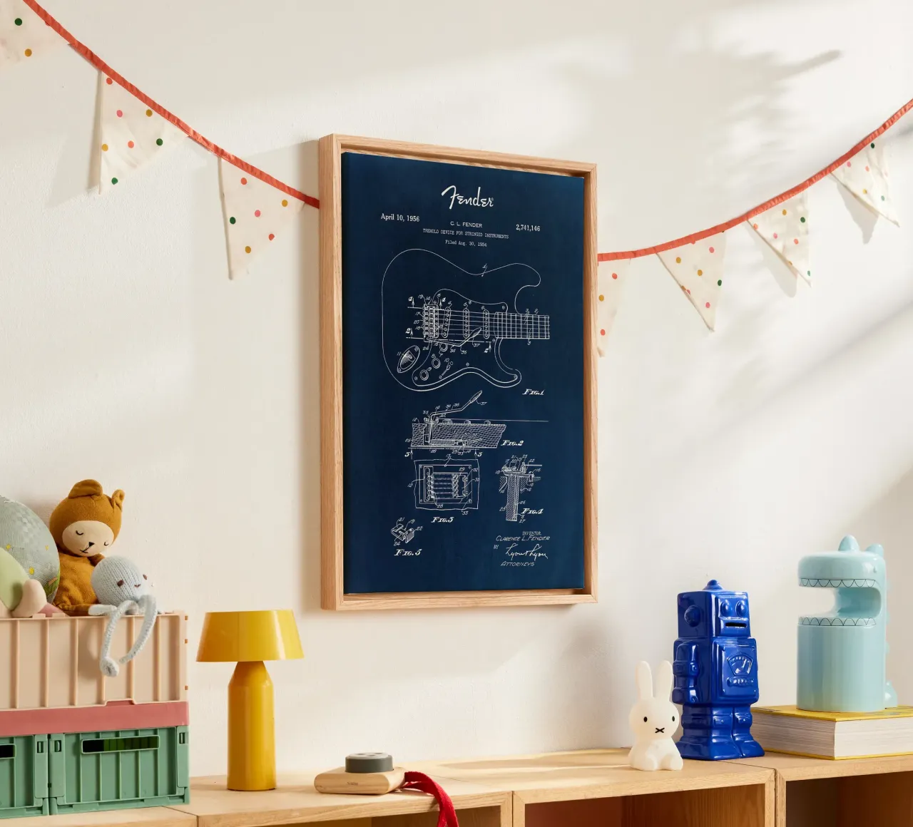 elektrische gitaar patent tekening fender schema's blauwdruk i canvas met Baklijst van minerva santiago