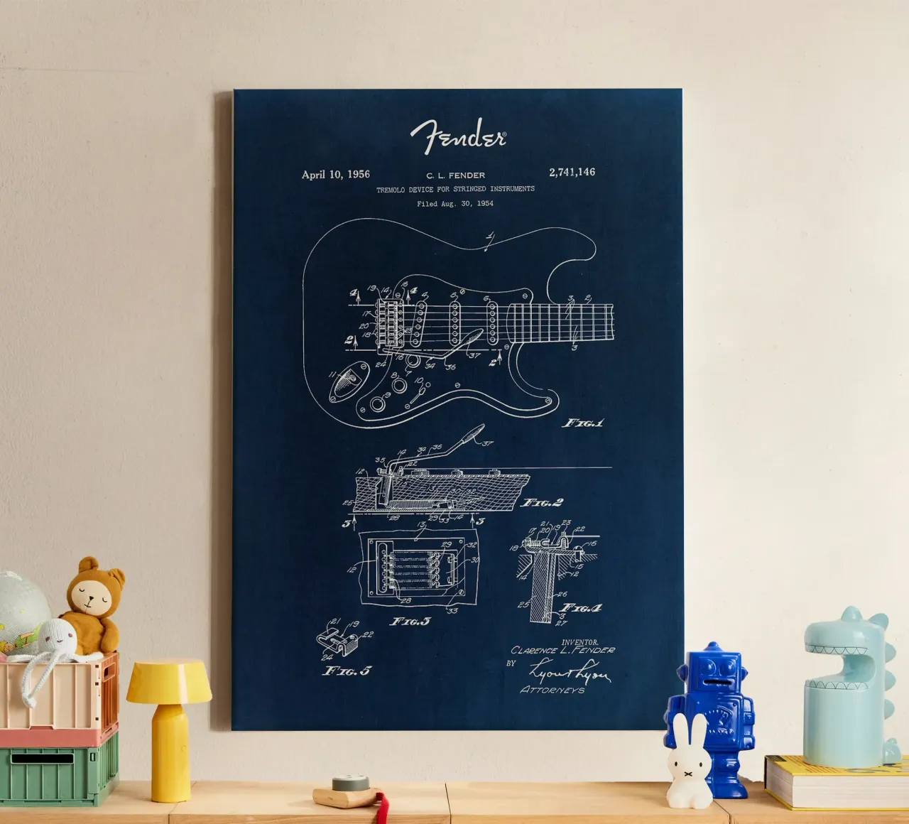 elektrische gitaar patent tekening fender schema's blauwdruk i canvas met Baklijst van minerva santiago