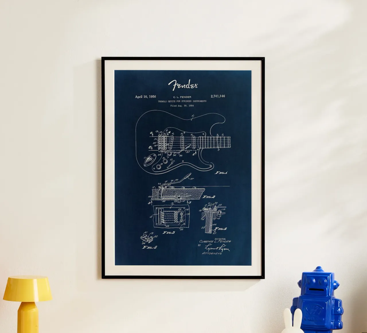 chitarra elettrica brevetto disegno fender schemi cianografia i poster con telaio in alluminio da minerva santiago