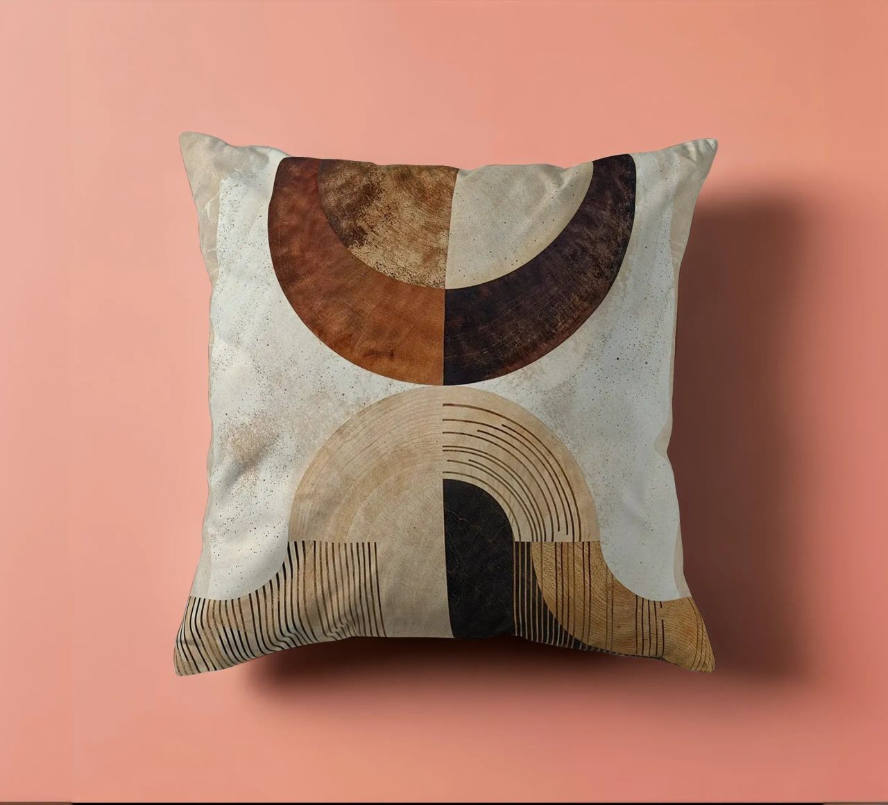 circle arc lines patterns abstract shapes texture beige brow decorative cushion by minerva santiago