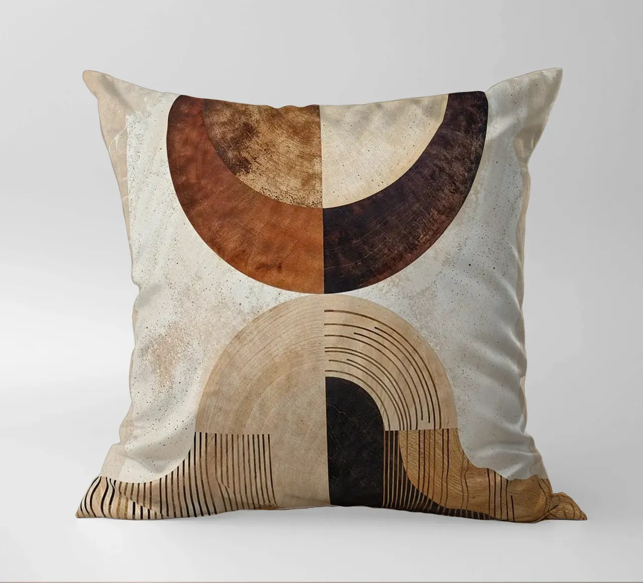 circle arc lines patterns abstract shapes texture beige brow decorative cushion by minerva santiago