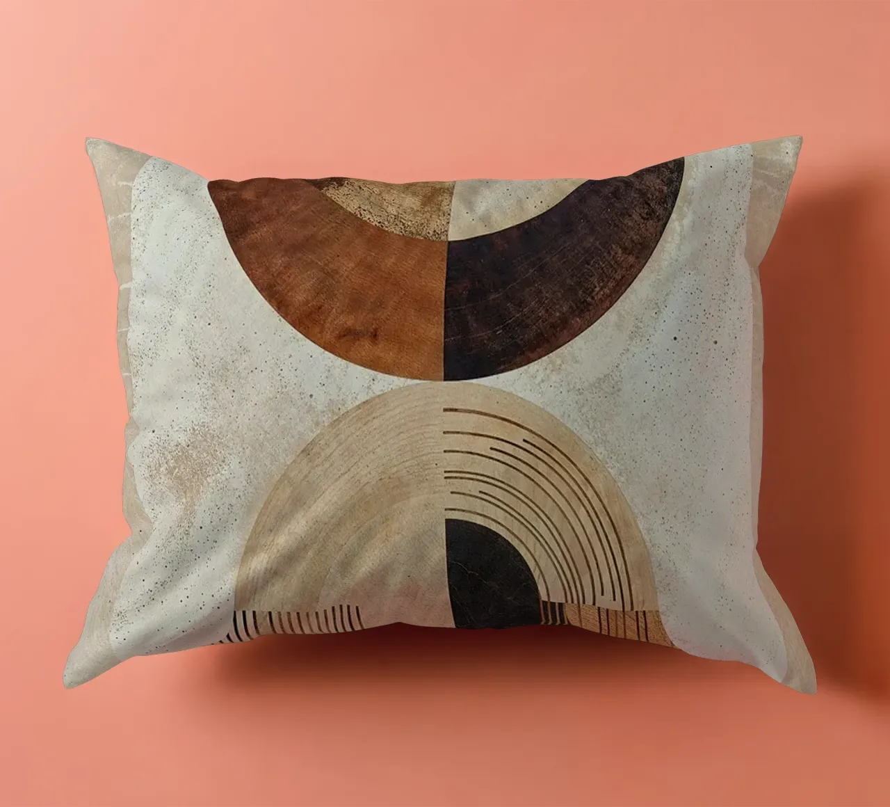 circle arc lines patterns abstract shapes texture beige brow decorative cushion by minerva santiago