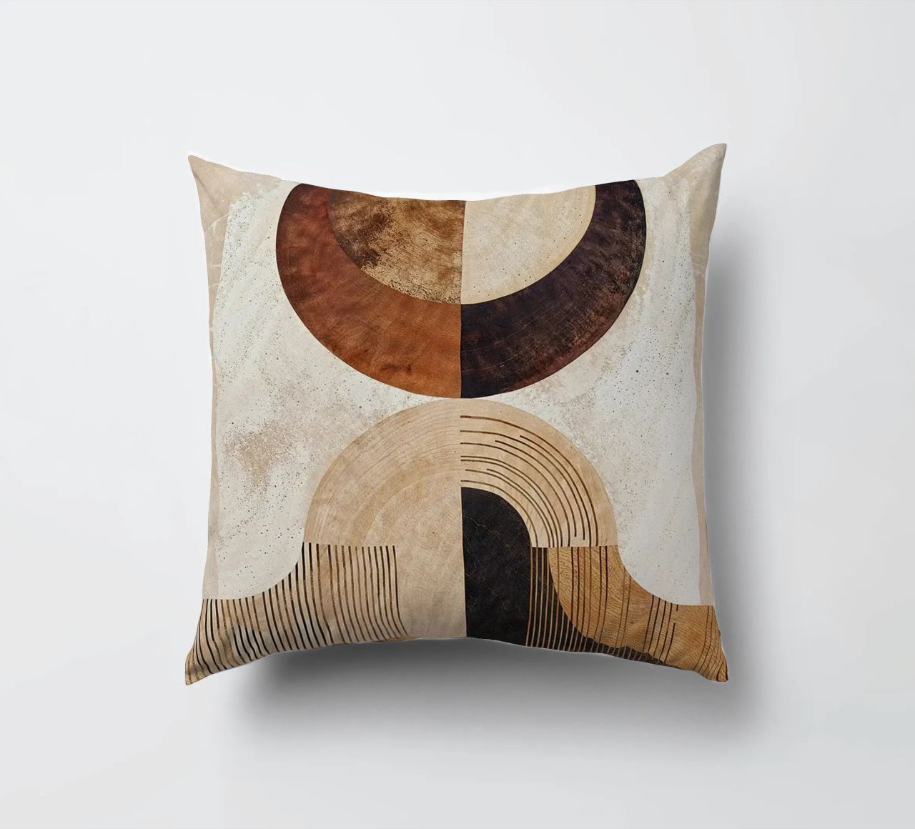 circle arc lines patterns abstract shapes texture beige brow decorative cushion by minerva santiago