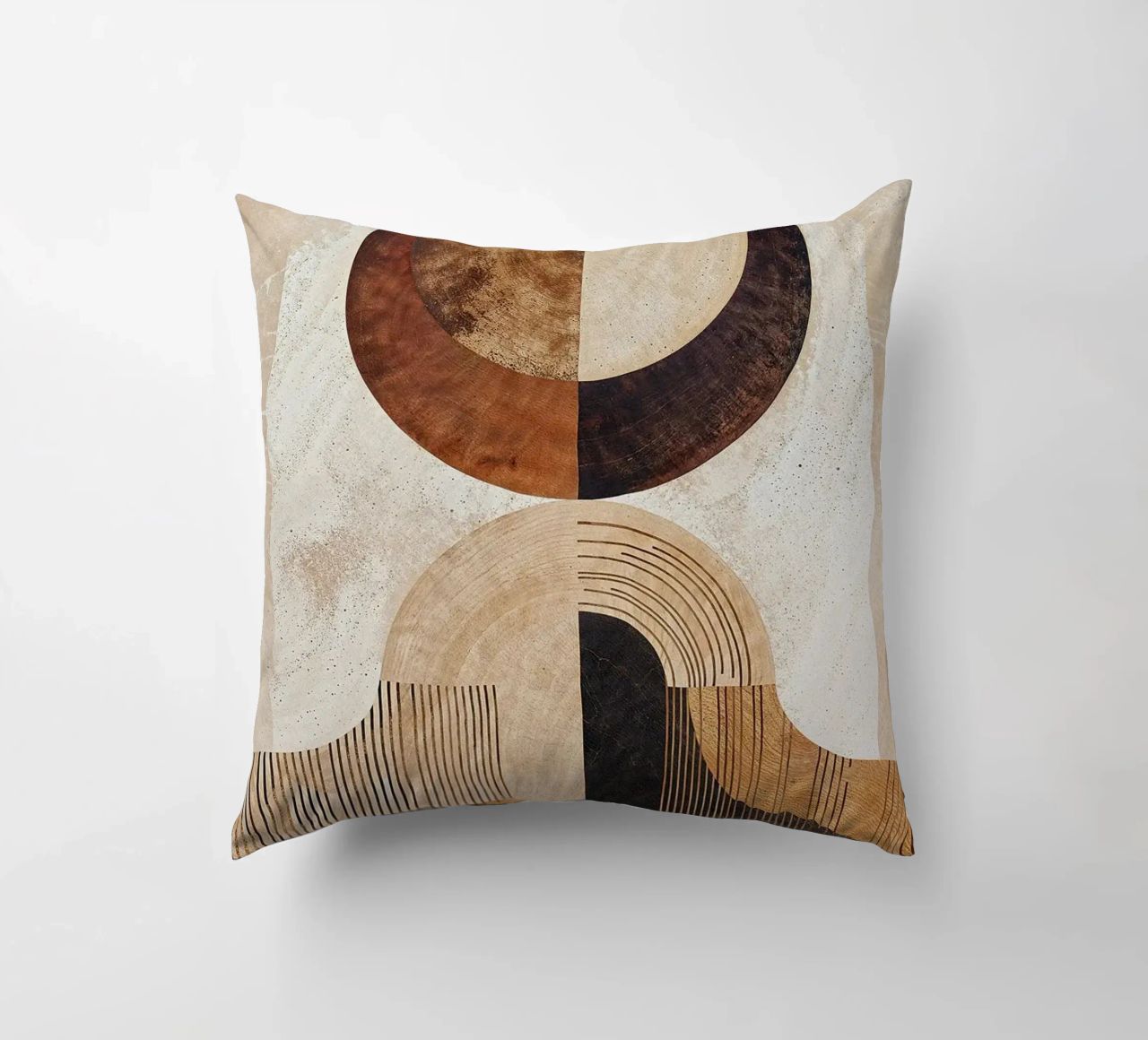 circle arc lines patterns abstract shapes texture beige brow decorative cushion by minerva santiago