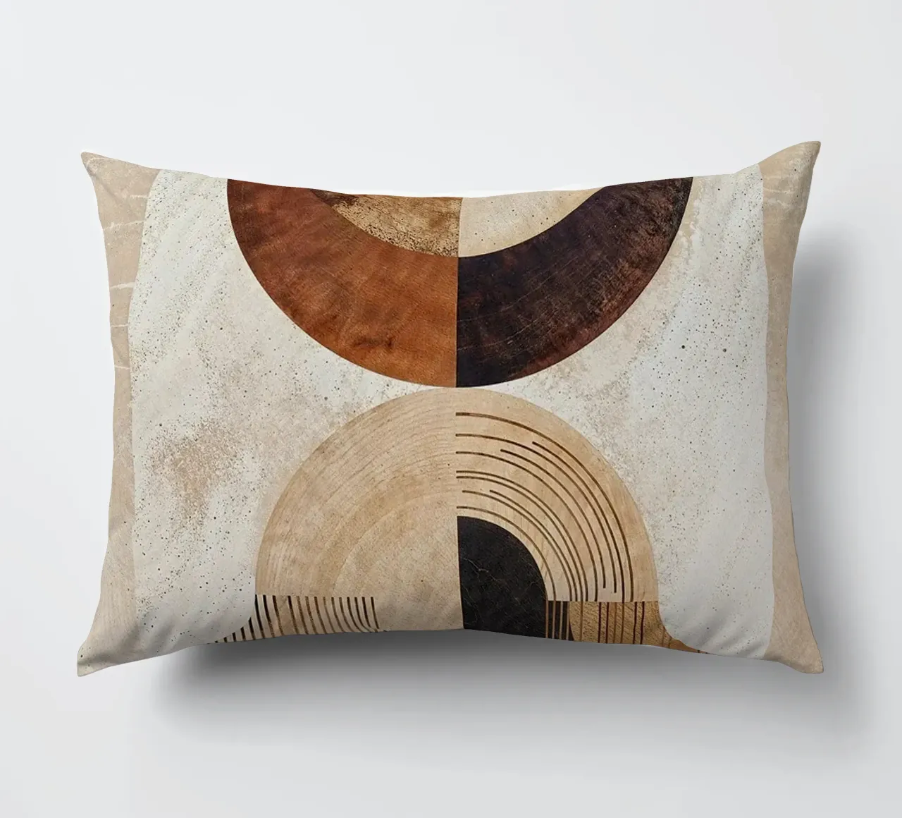 circle arc lines patterns abstract shapes texture beige brow decorative cushion by minerva santiago