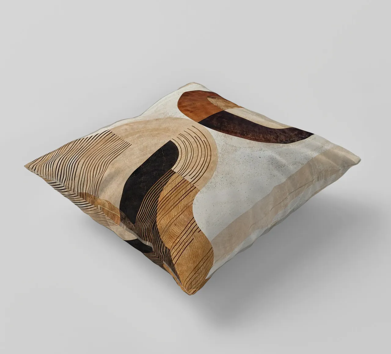 circle arc lines patterns abstract shapes texture beige brow decorative cushion by minerva santiago