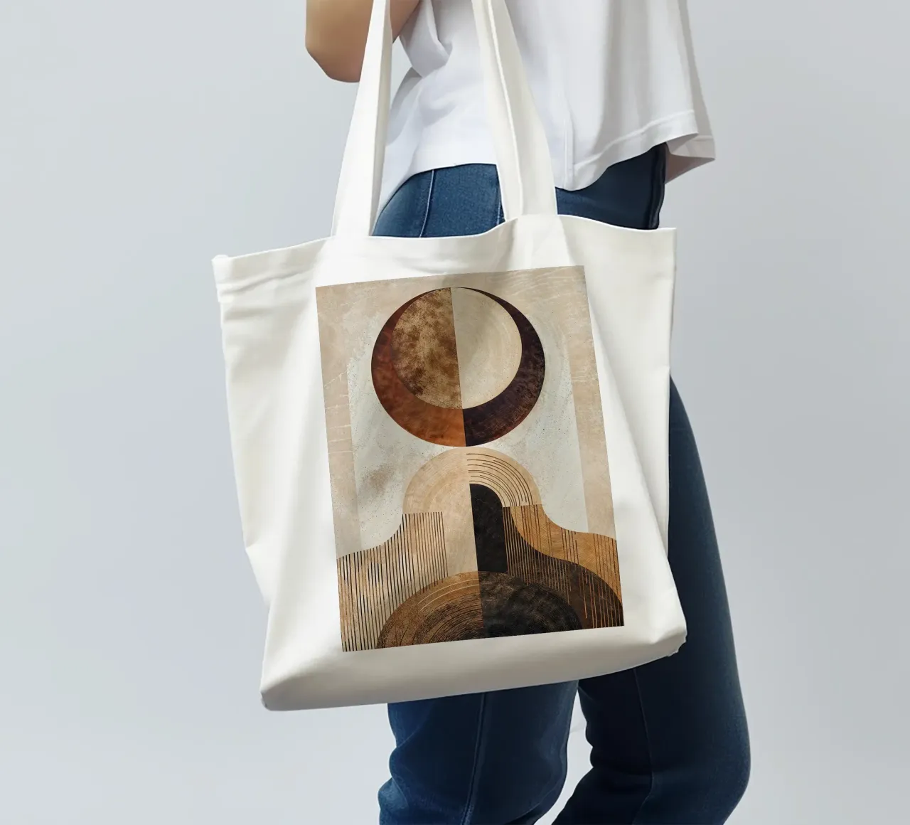 cercle arc lignes motifs formes abstraites texture beige sourcils tote bag de minerva santiago