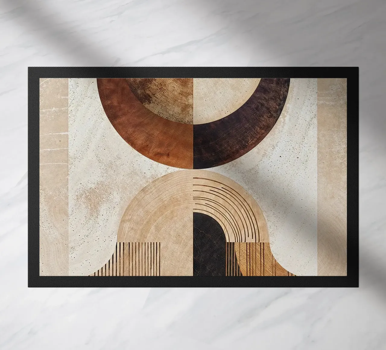 circle arc lines patterns abstract shapes texture beige brow doormat by minerva santiago