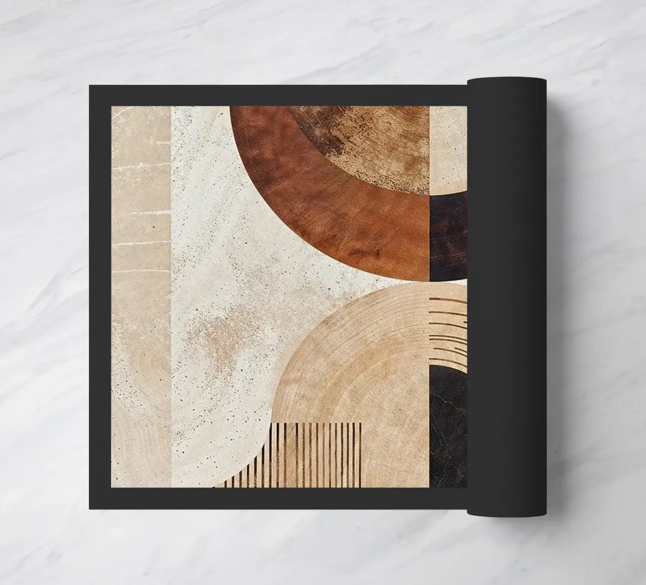 circle arc lines patterns abstract shapes texture beige brow doormat by minerva santiago
