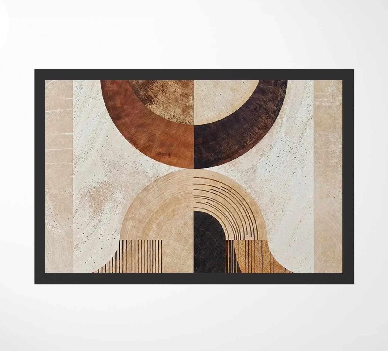 circle arc lines patterns abstract shapes texture beige brow doormat by minerva santiago