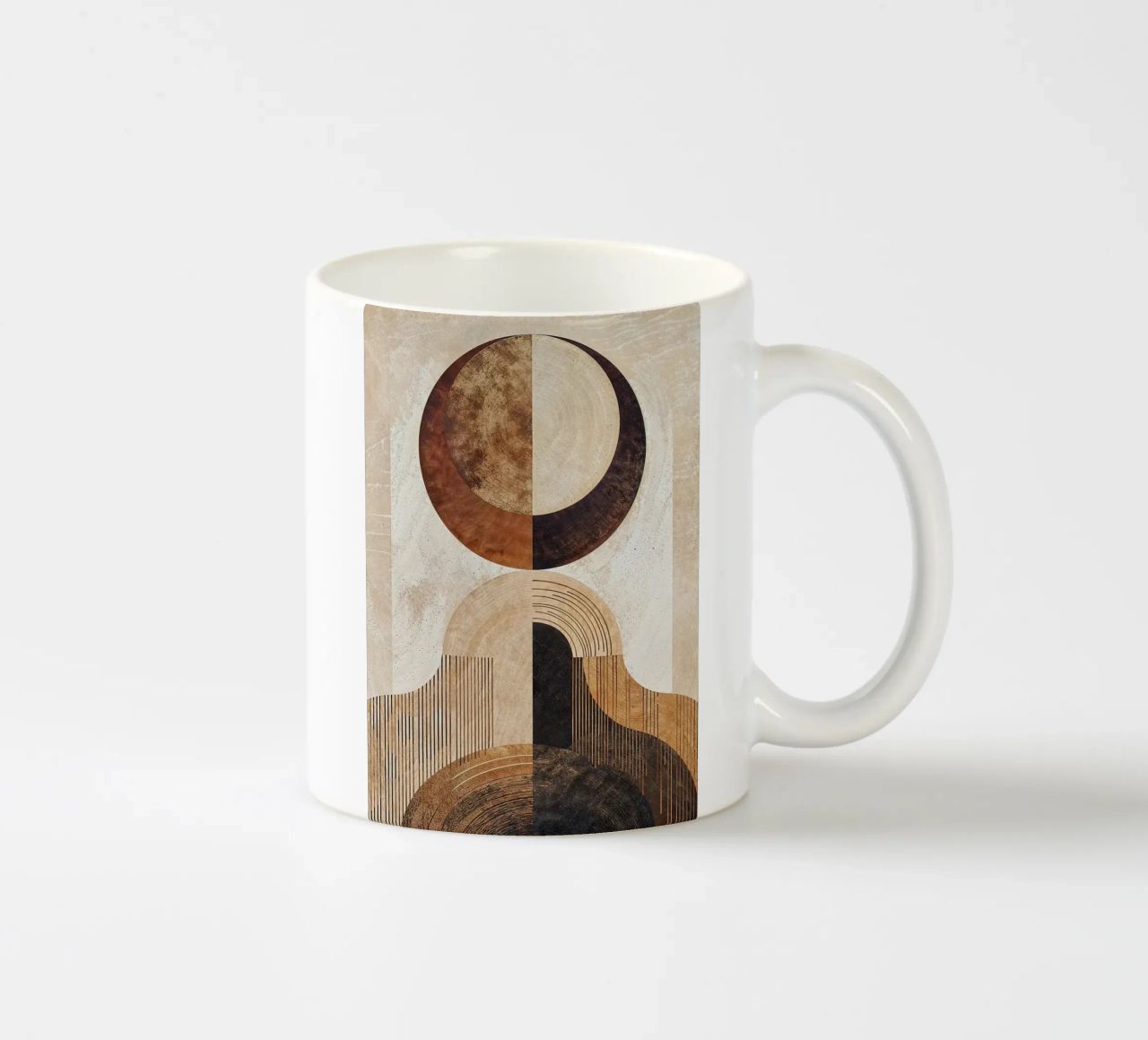 circle arc lines patterns abstract shapes texture beige brow ceramic mug by minerva santiago