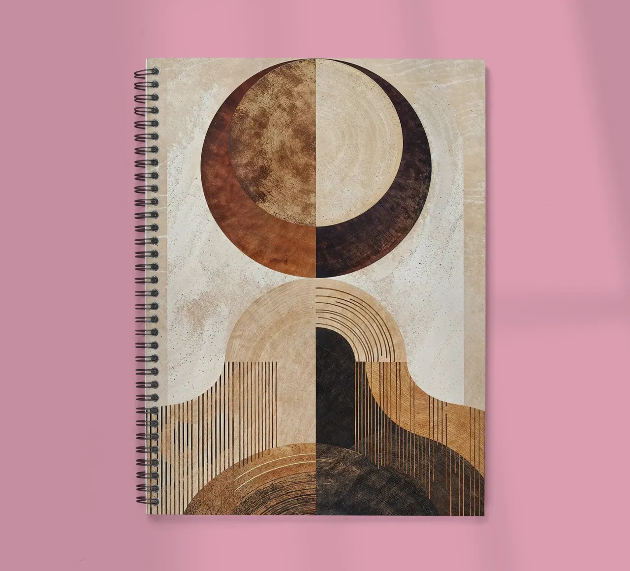 circle arc lines patterns abstract shapes texture beige brow spiral notebook by minerva santiago