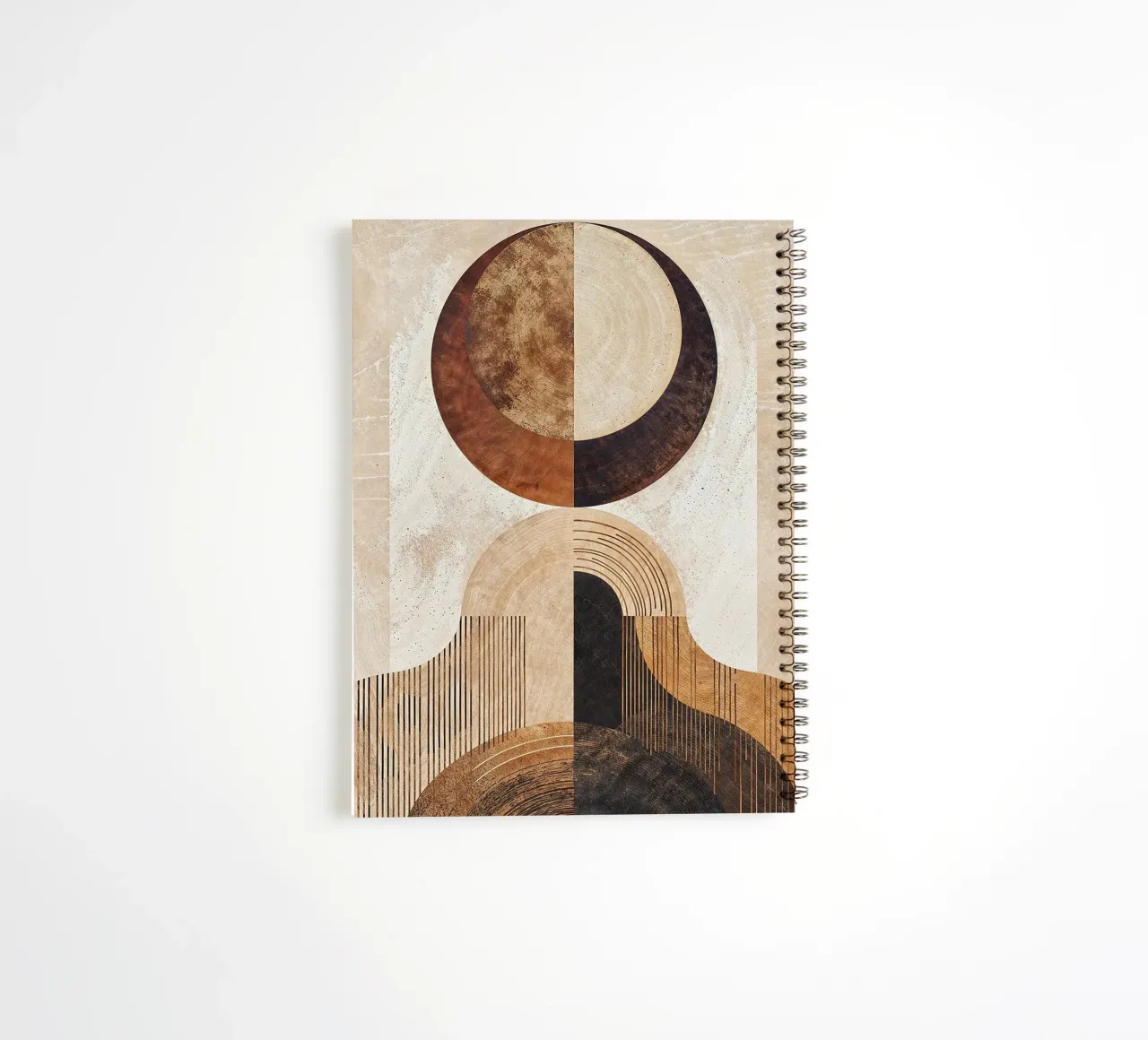 circle arc lines patterns abstract shapes texture beige brow spiral notebook by minerva santiago