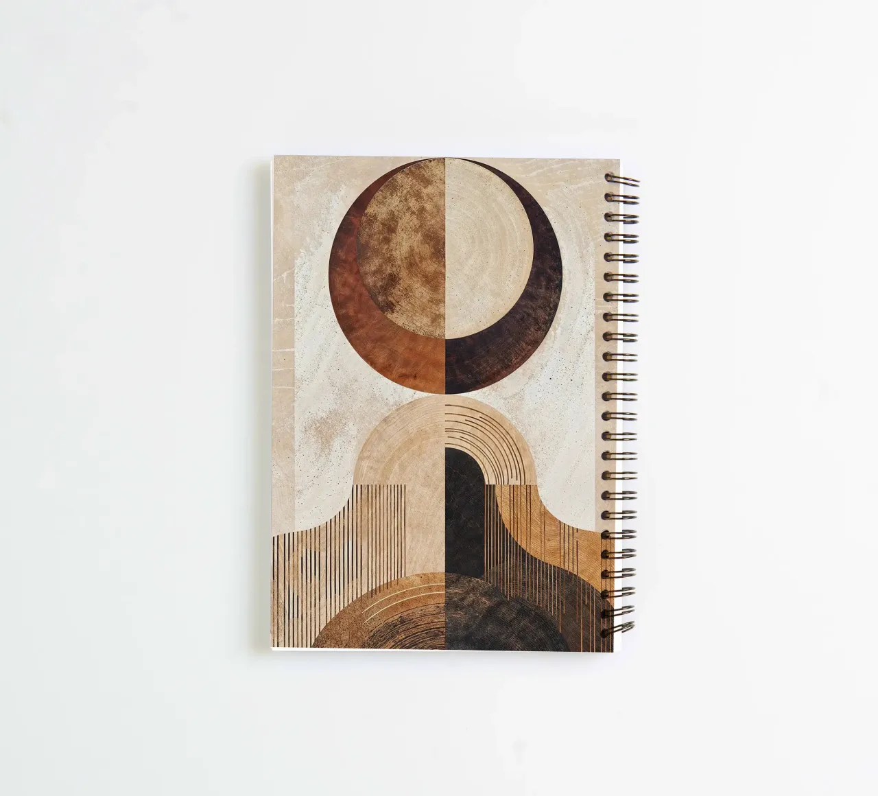 circle arc lines patterns abstract shapes texture beige brow spiral notebook by minerva santiago