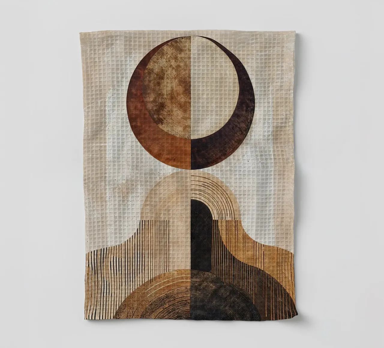 circle arc lines patterns abstract shapes texture beige brow tea towel by minerva santiago