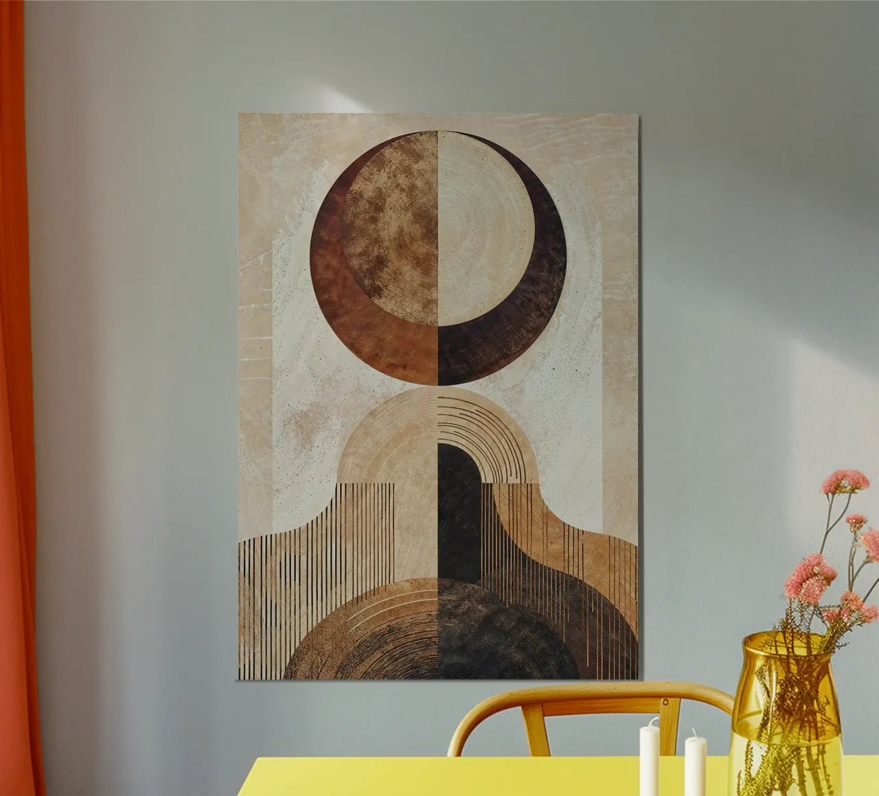 circle arc lines patterns abstract shapes texture beige brow alu-dibond by minerva santiago