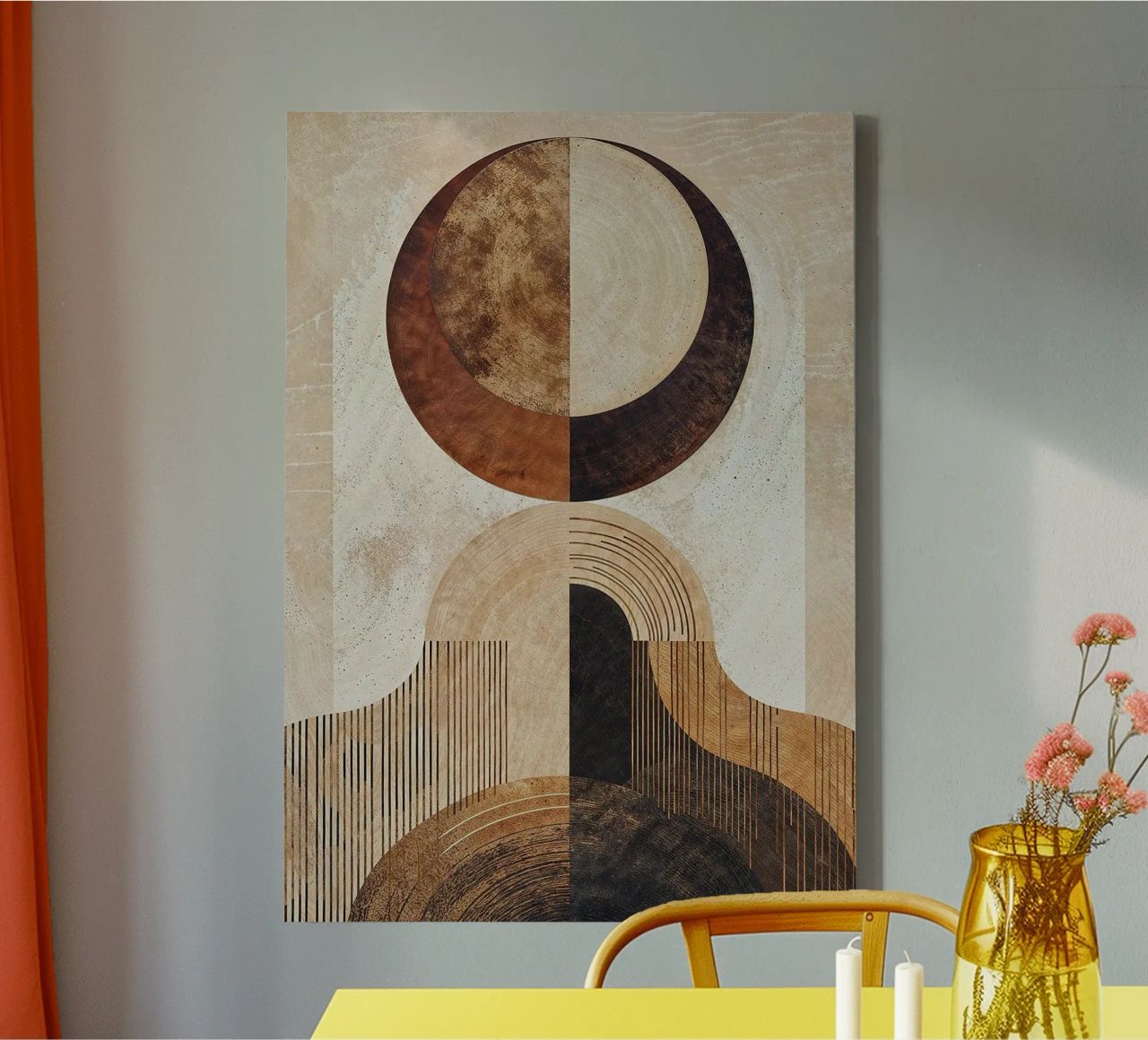 circle arc lines patterns abstract shapes texture beige brow canvas by minerva santiago