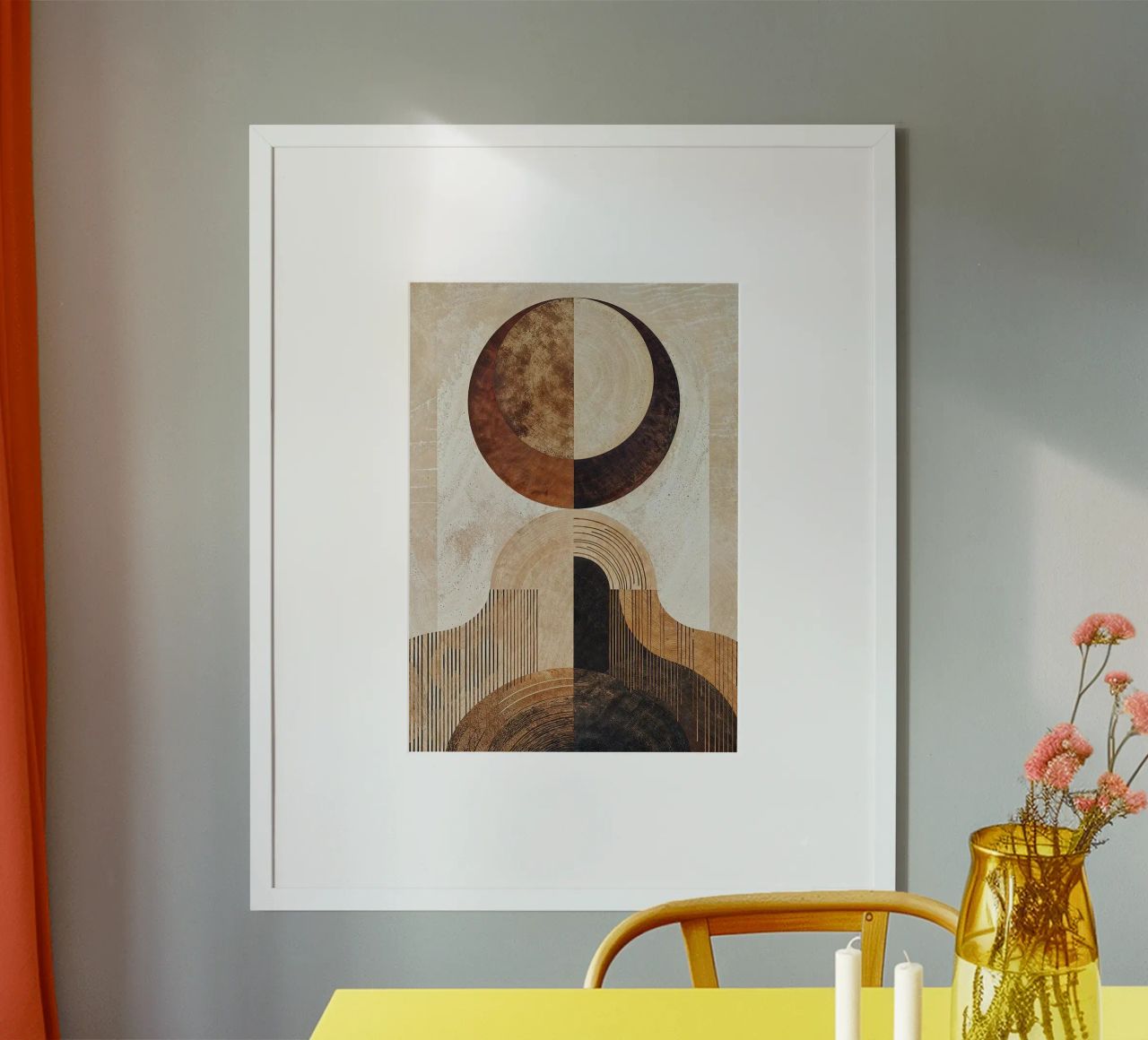 circle arc lines patterns abstract shapes texture beige brow poster by minerva santiago