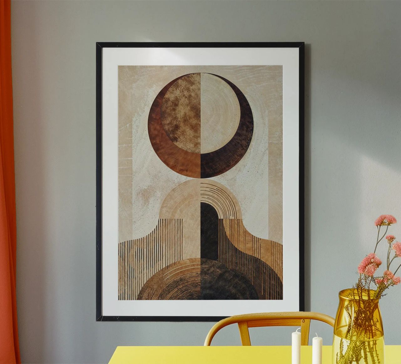 circle arc lines patterns abstract shapes texture beige brow poster by minerva santiago