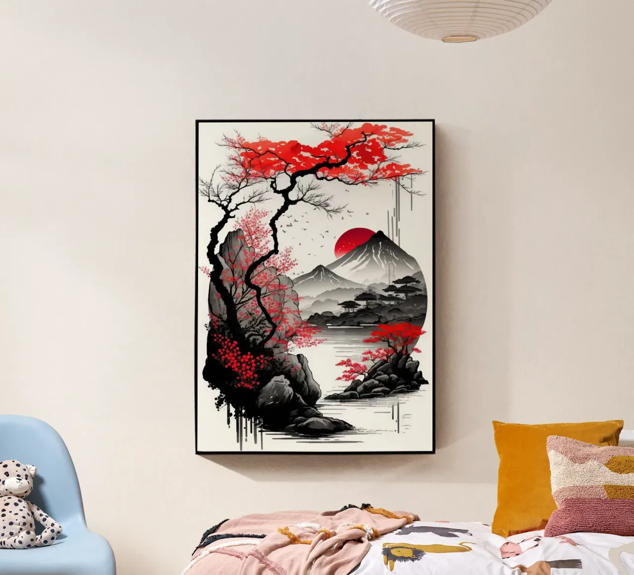 montagna rosso sole fiume albero montagna riflessione uccelli plexiglass da minerva santiago