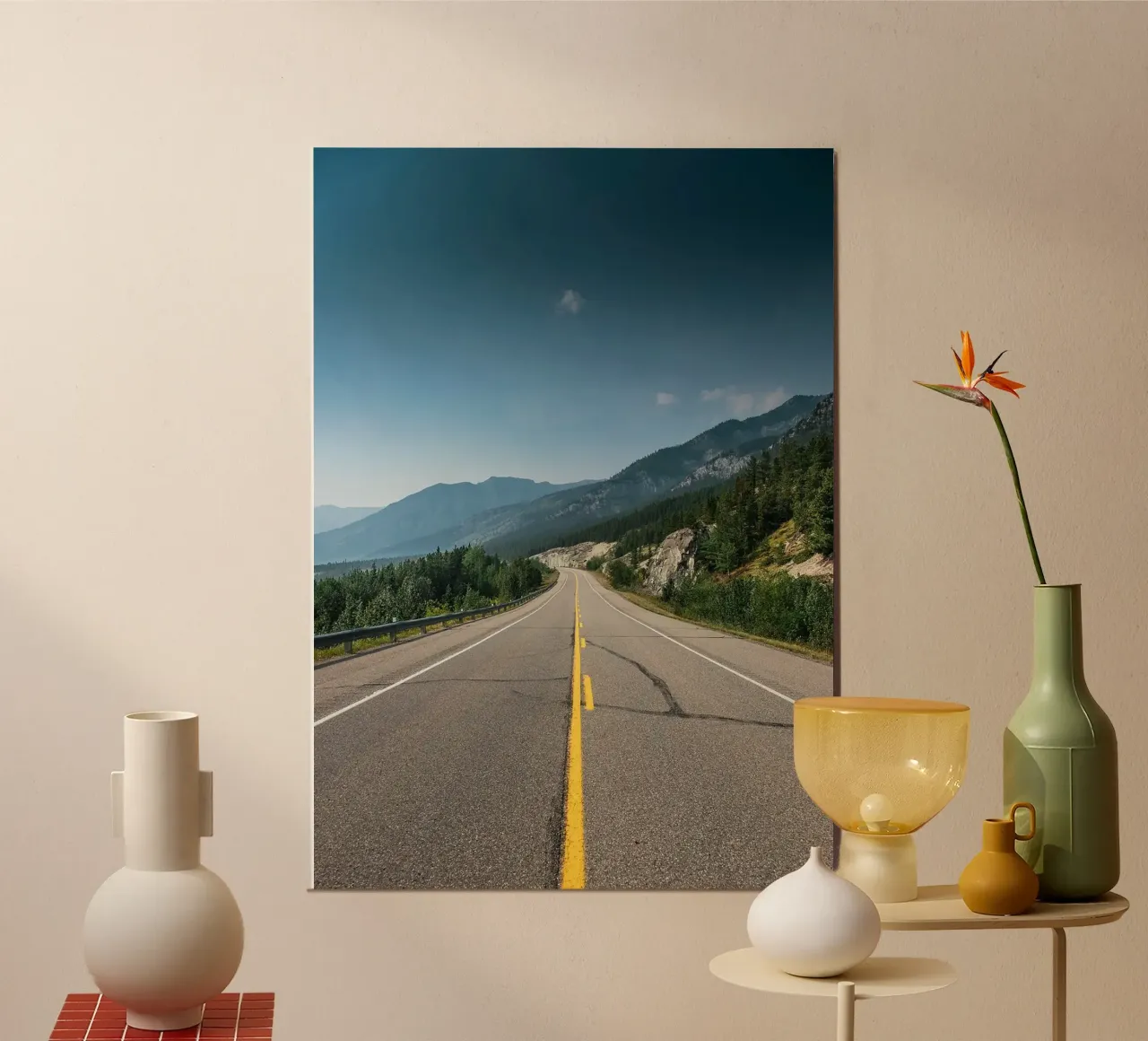 road highway mountains forest trees sky clouds pavement hahnemühle by minerva santiago