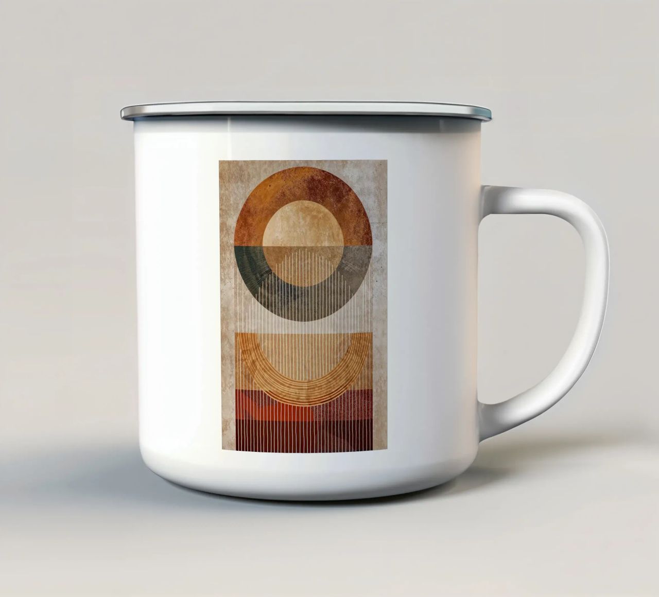 cerchio linee texture marrone beige arancio geometria simmetria tazza in smalto da Hien T Huynh