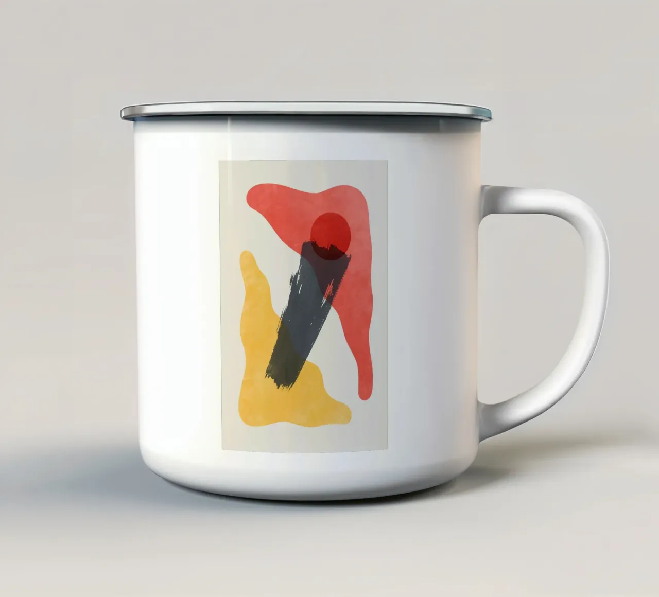 cerchio rosso giallo forma nera pennellata forme astratte dyn tazza in smalto da Perry Kale