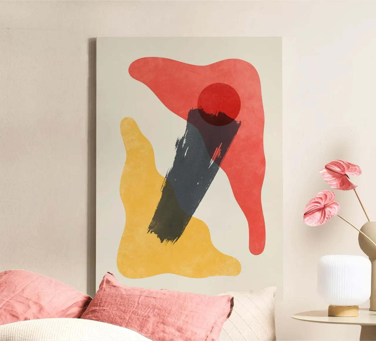 círculo rojo forma amarilla pincelada negra formas abstractas dyn lienzo de Perry Kale