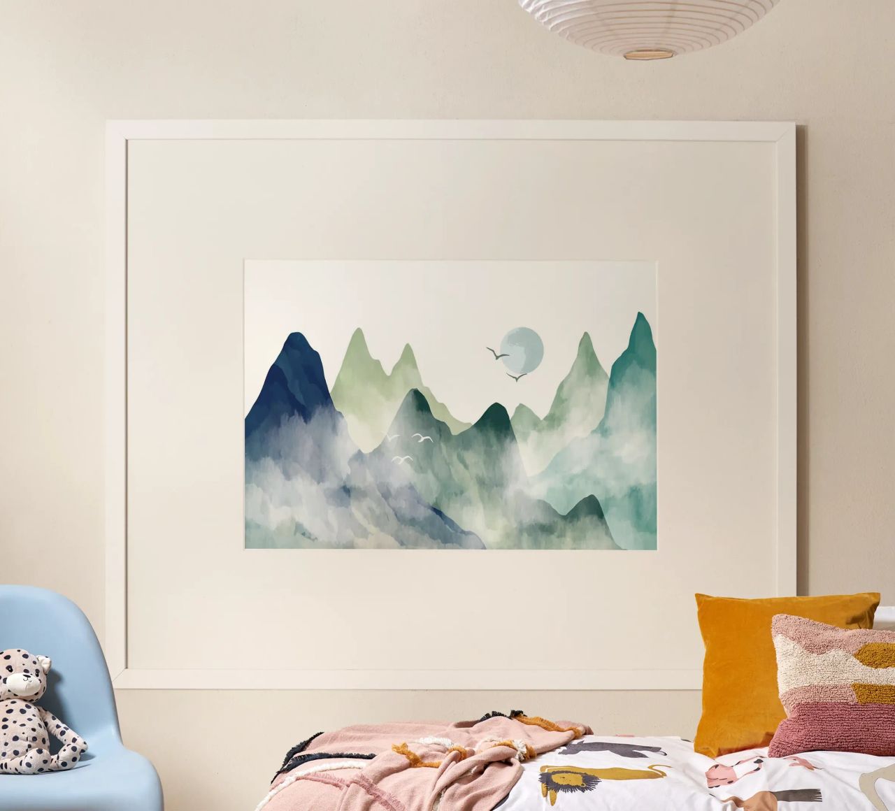 mountains mist moon birds sky nature landscape poster by Jhon W Caquimbo