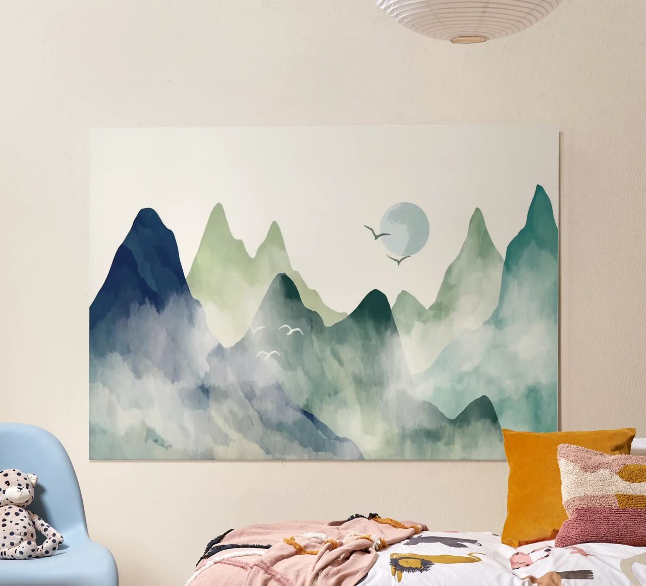 mountains mist moon birds sky nature landscape poster by Jhon W Caquimbo