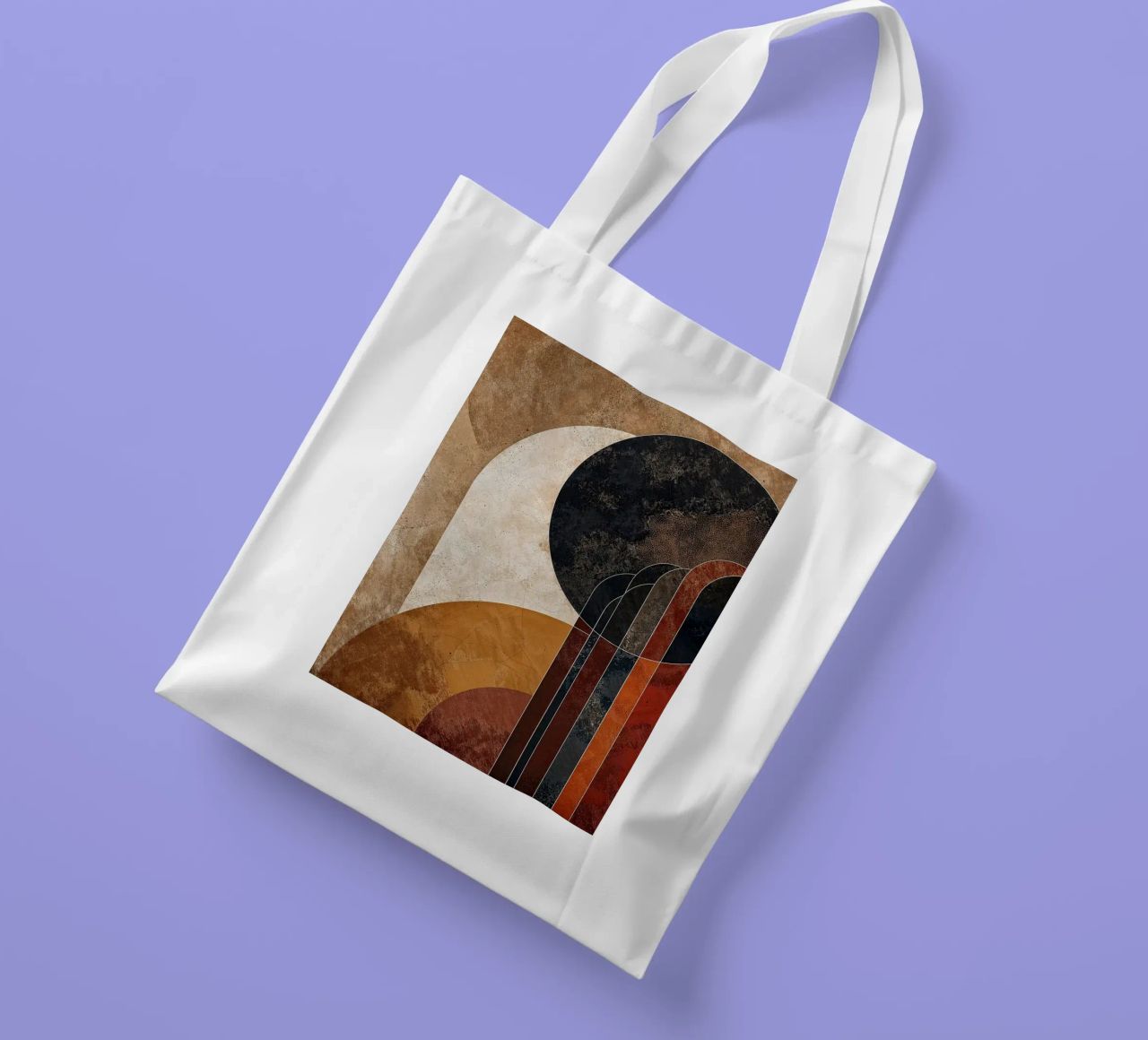 cerchi linee curve forme astratte texture toni della terra ov borsa in juta da Nick Haluck