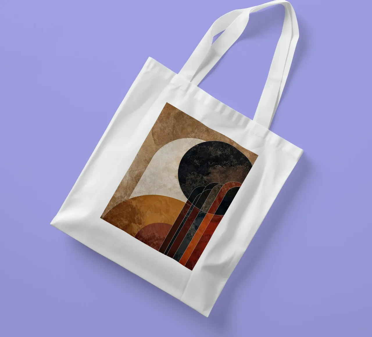 cerchi linee curve forme astratte texture toni della terra ov borsa in juta da Nick Haluck