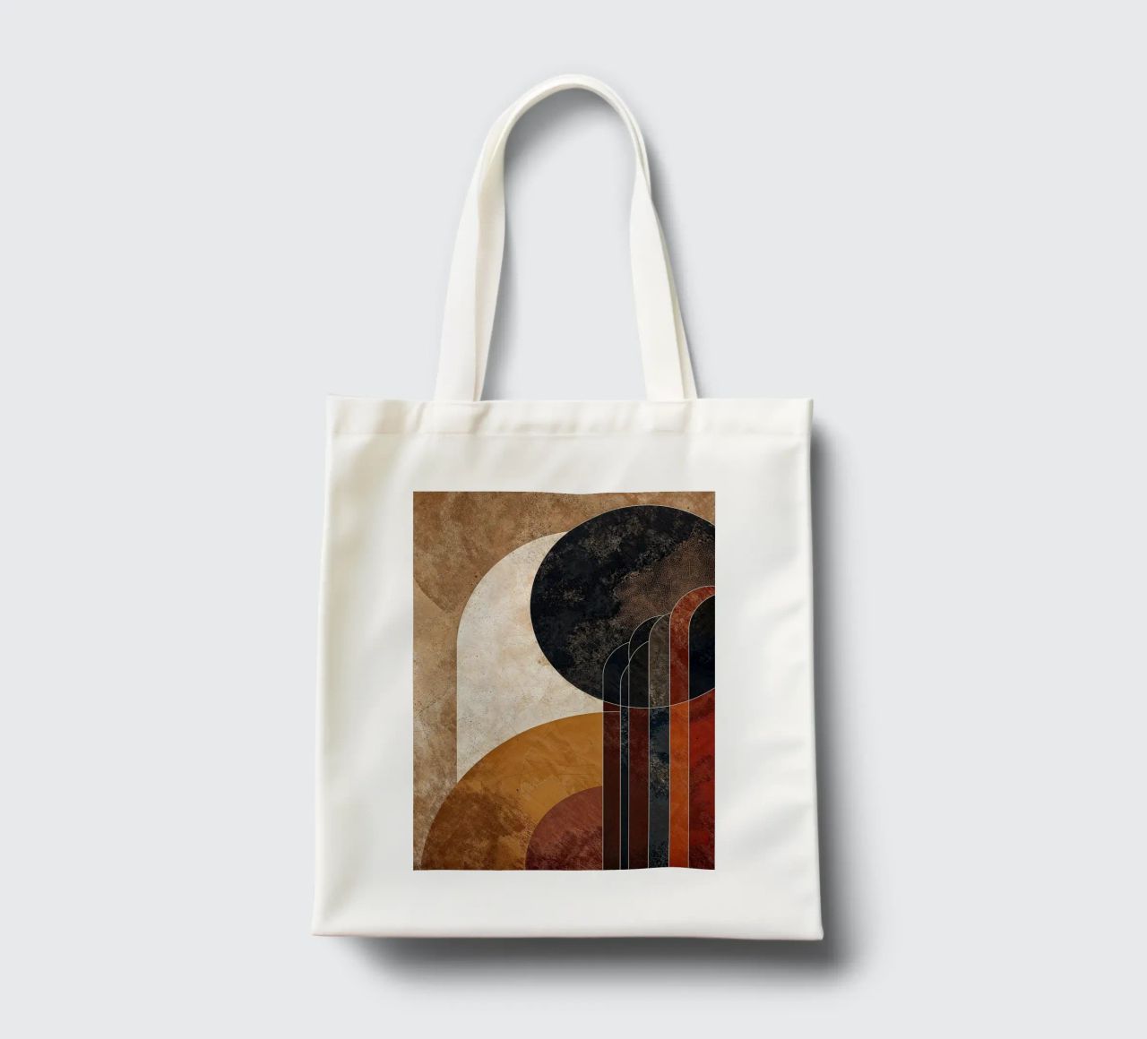 cerchi linee curve forme astratte texture toni della terra ov borsa in juta da Nick Haluck