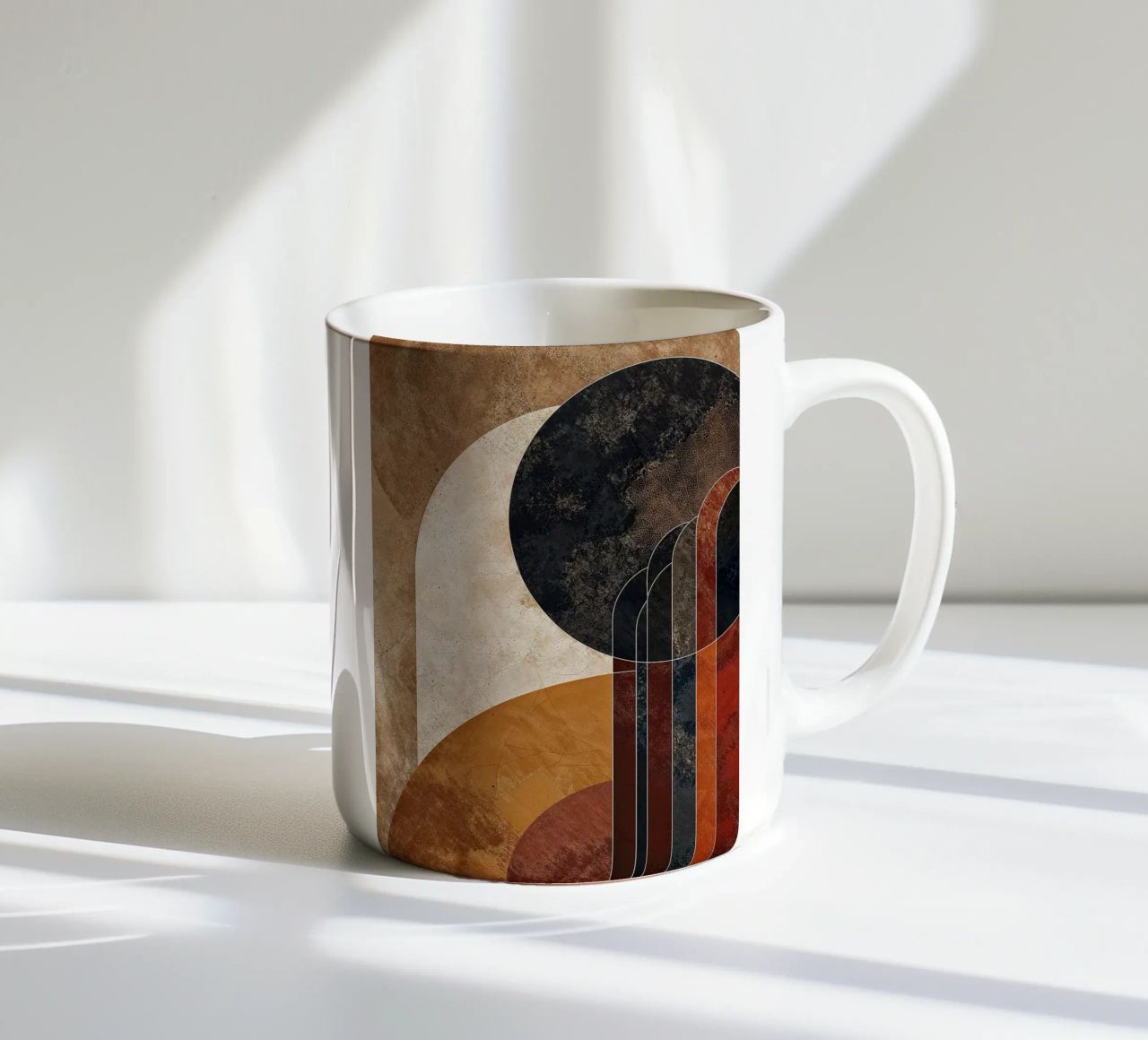 cerchi linee curve forme astratte texture toni della terra ov tazza in ceramica da Nick Haluck