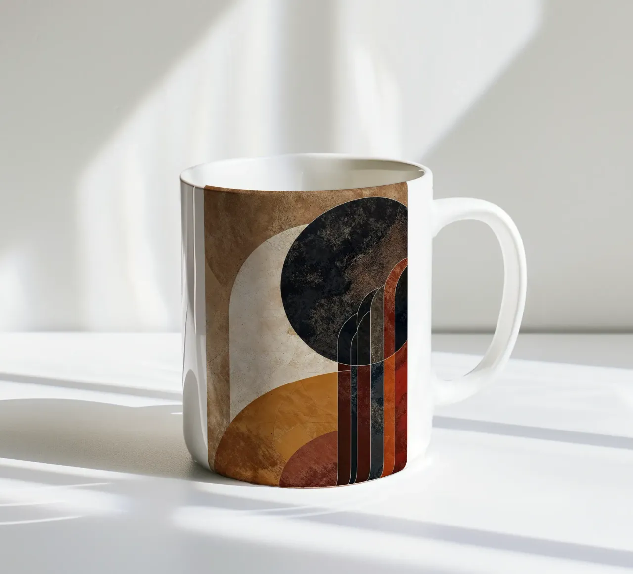 Kreise geschwungene Linien abstrakte Formen Texturen Erdtöne ov Keramik Tasse von Nick Haluck