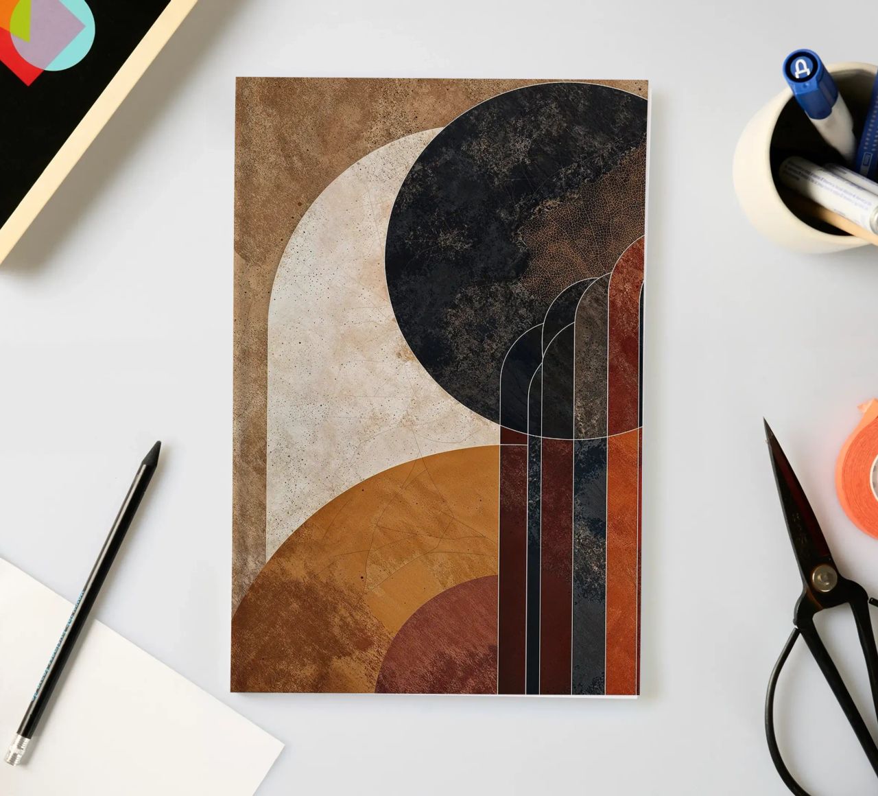 circles curved lines abstract shapes textures earth tones ov notebook by Nick Haluck