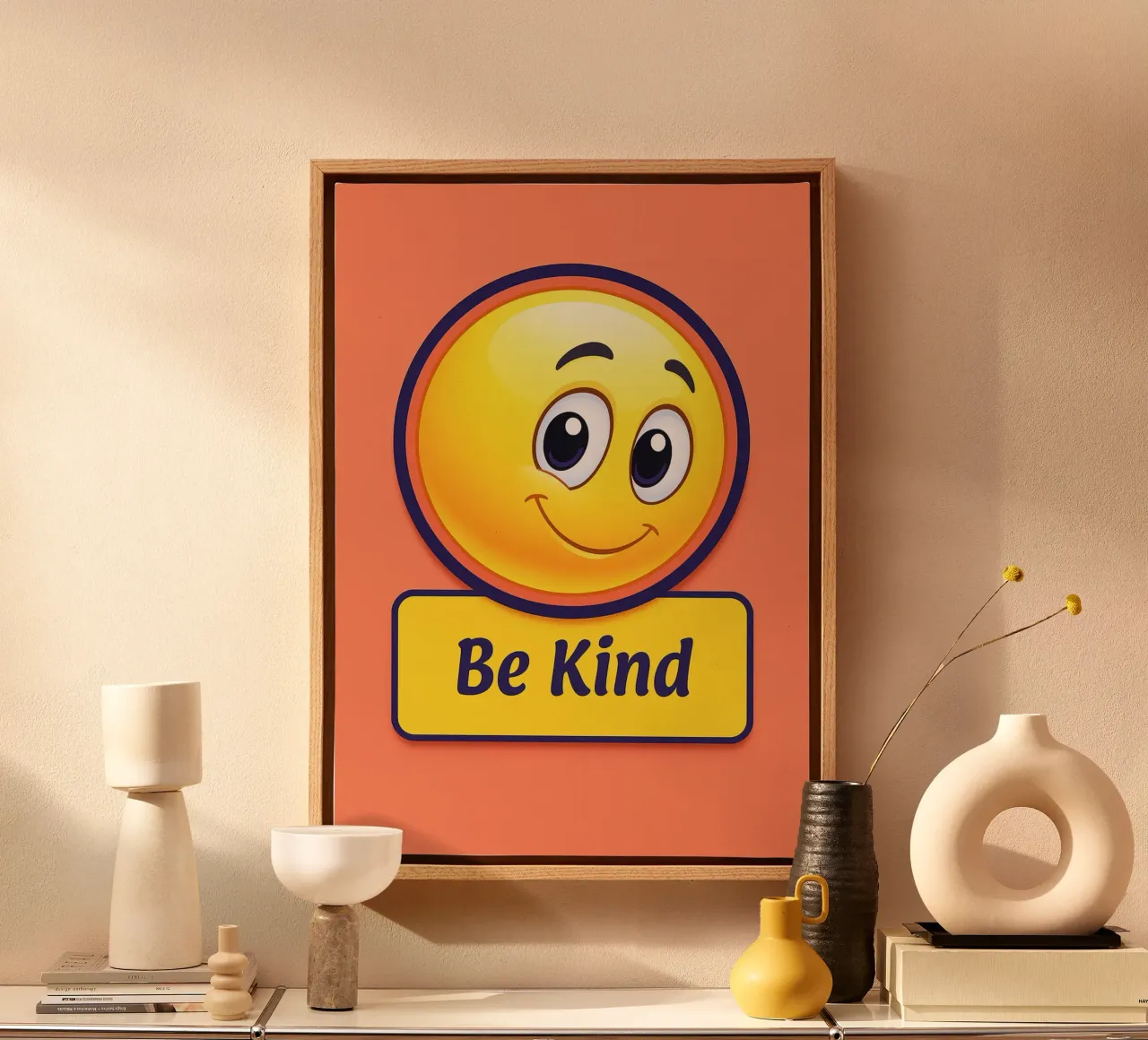 Emoticona sorriso Be Kind tela con Cornice a cassetta da PitaraS