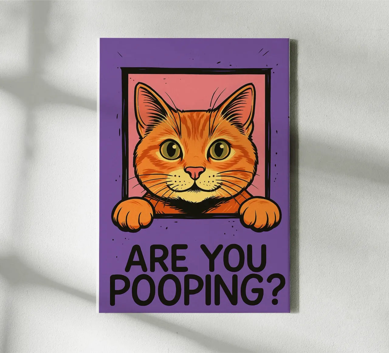 cat are you pooping bathroom funny canvas with Floater frame by PitaraS