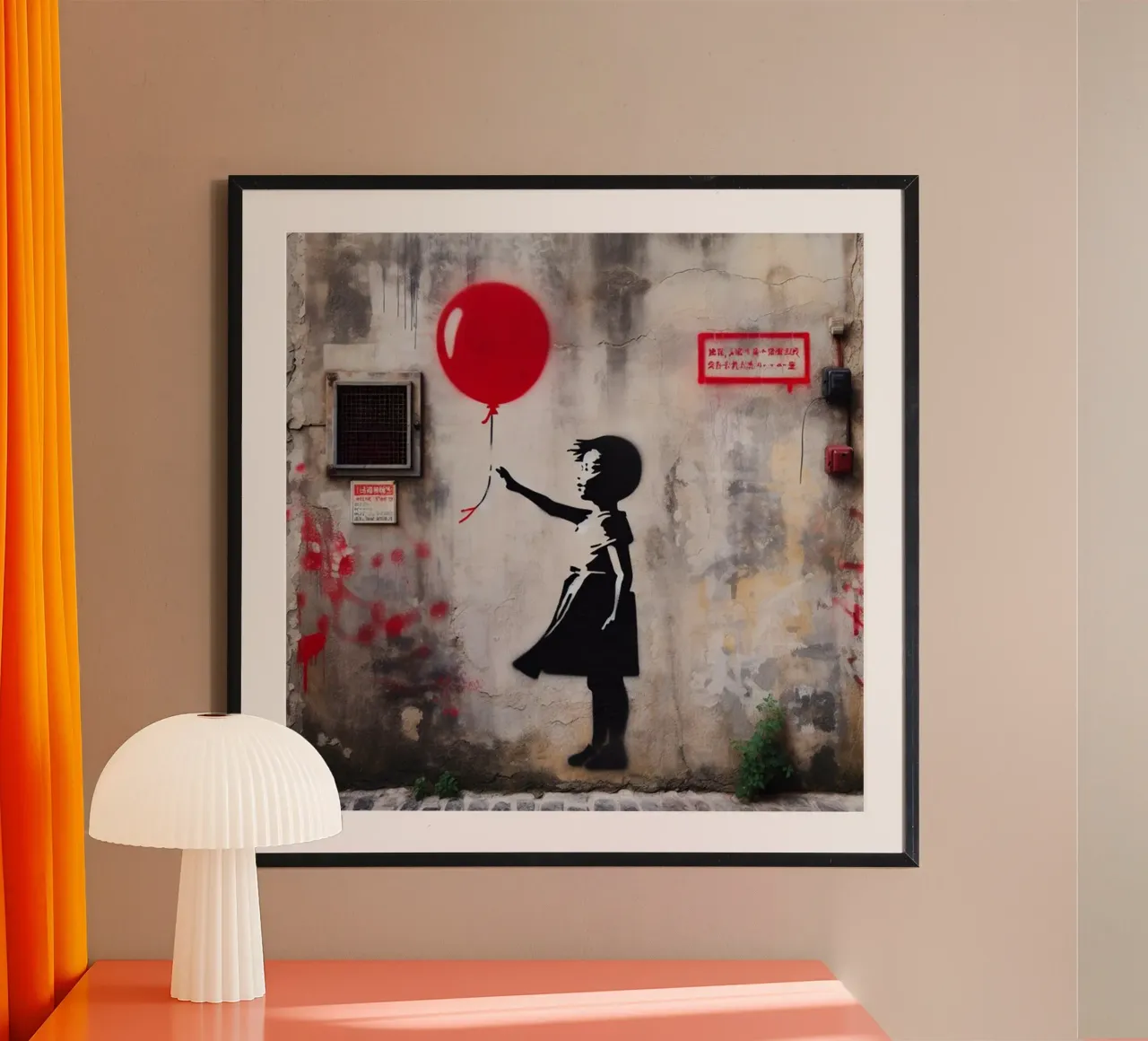 Qui Red Ballon poster con telaio in legno da Betty Shops