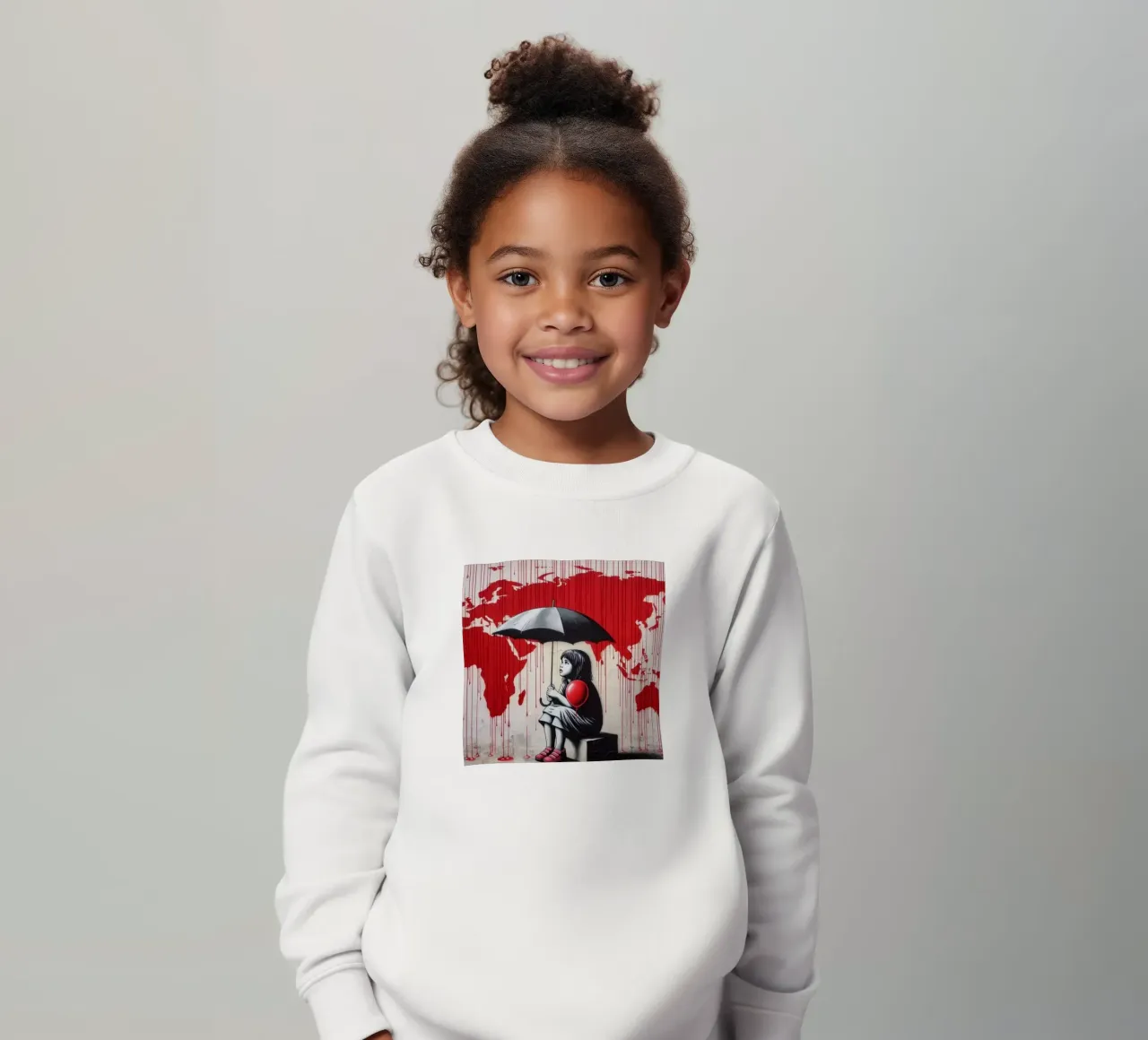 Ragazza con ombrello nero felpa bambino da Betty Shops