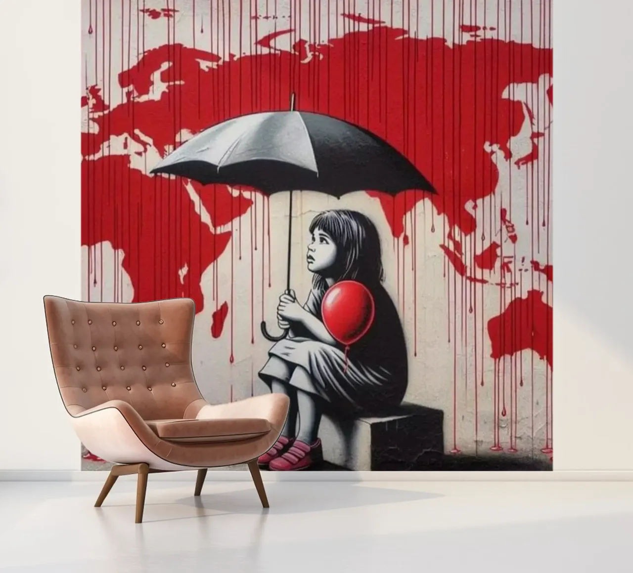 Fille au parapluie noir papier peint photo de Betty Shops