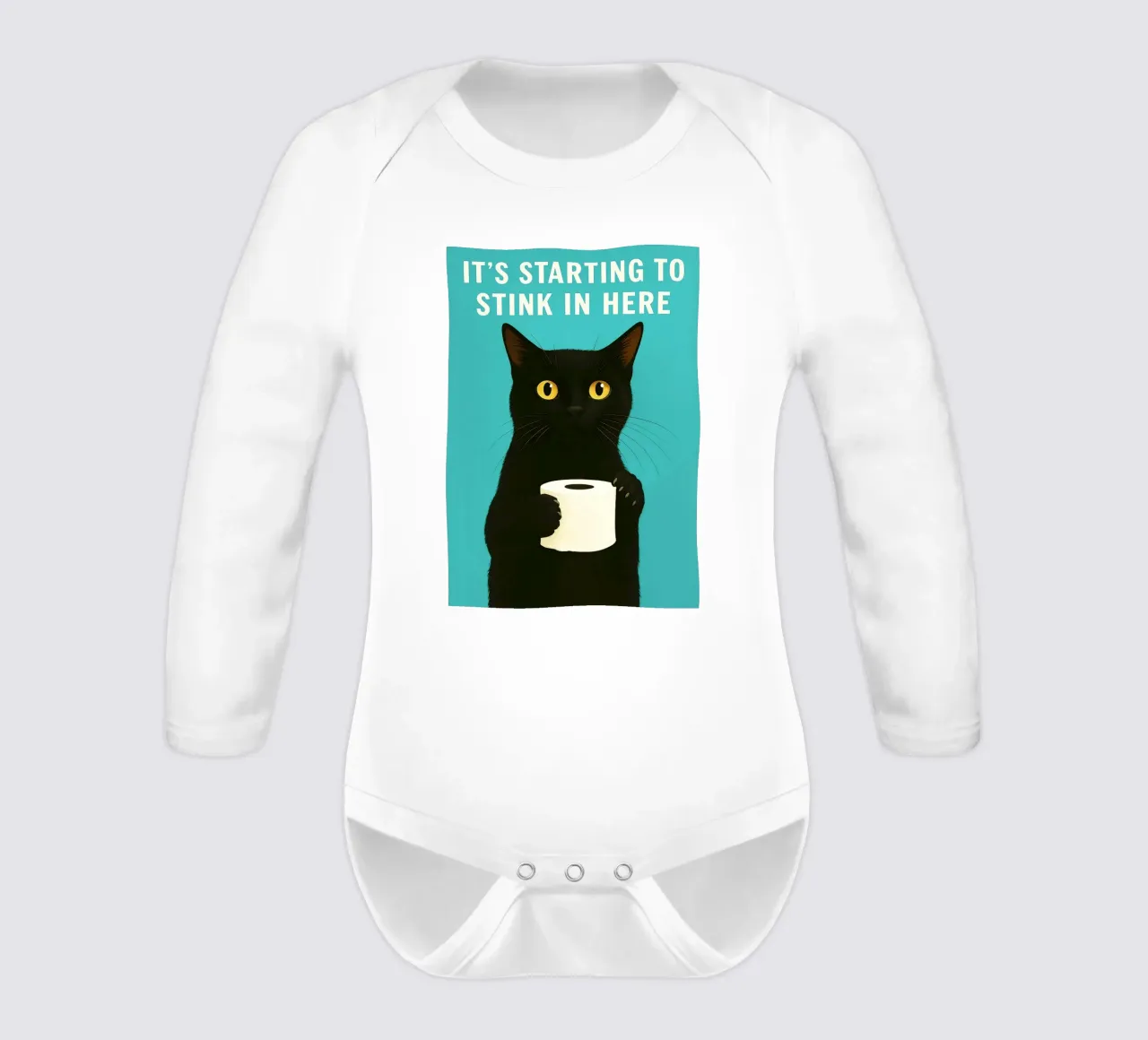 umorismo divertente sul toliet dei gatti, qui la puzza comincia a farsi sentire body neonato maniche lunghe da PitaraS
