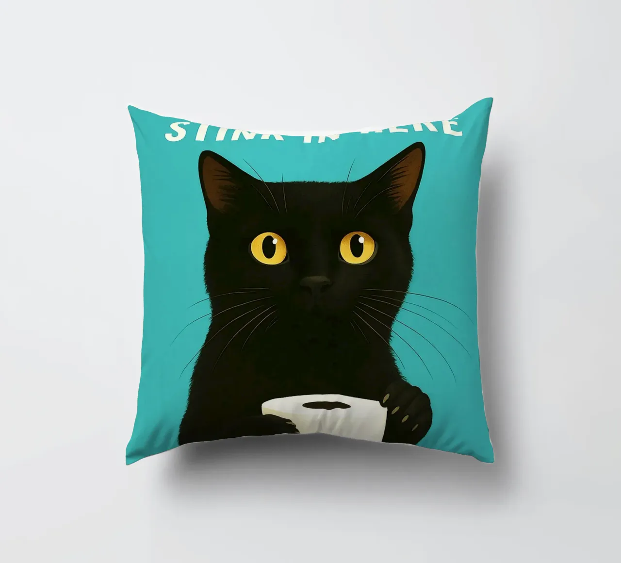 funny cat toliet humor its starting to stink in here decorative cushion by PitaraS