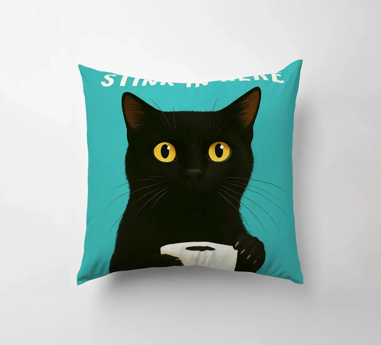funny cat toliet humor its starting to stink in here decorative cushion by PitaraS