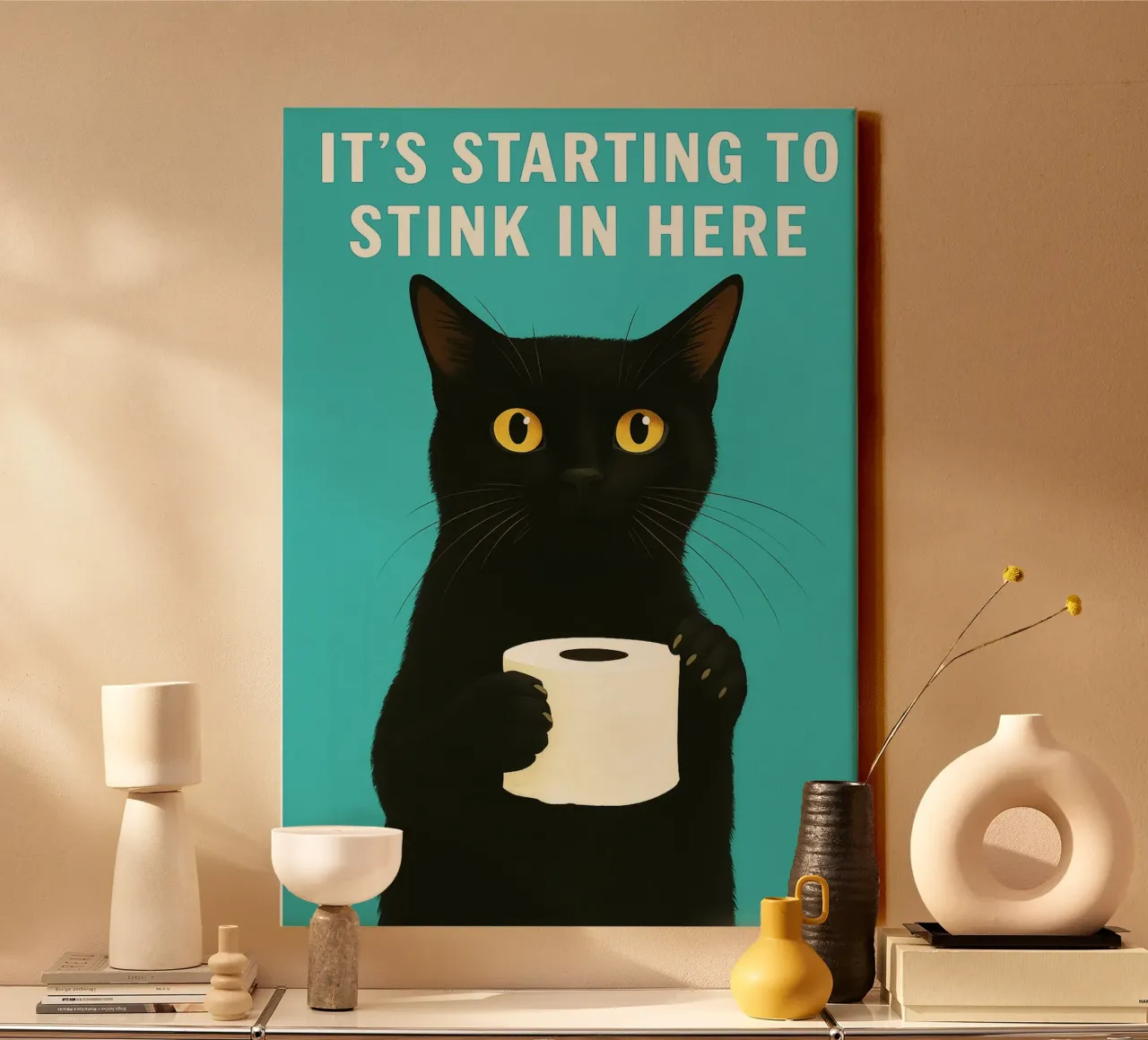 funny cat toliet humor its starting to stink in here canvas by PitaraS